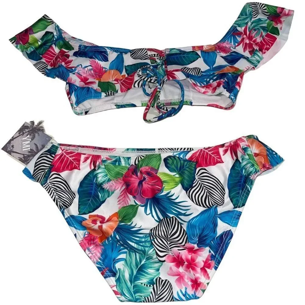 YMI Multicolor Floral Off-Shoulder Bikini - Size Small‎